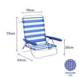 Marbueno Silla Plegable 5 Posiciones Aluminio Rayas Azul y Blanco Playa y Piscina 63X76X78 cm 10314