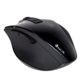 NGS Bow Ratón Inalámbrico RF 2.4 GHz, Sensor Óptico Avanzado, 800-1600 DPI, 5 Botones + Scroll, Diseño Ergonómico para Diestros, Negro Brillante