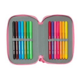 Plumier Doble Moos Flores Multicolor 12.5 x 19.5 x 4 cm 28 piezas