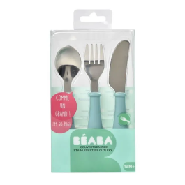 BEABA Set de 3 cubiertos de acero inoxidable verde claro para aprendizaje con formas redondeadas Precio: 32.49999984. SKU: B12C7Y3H2T