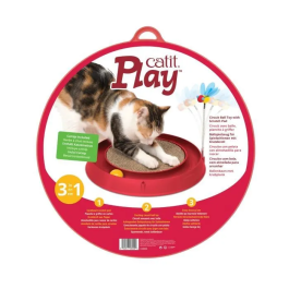 Cat It Circuito 3 en 1 para Gatos con Bola y Tabla de Rascar, Ø 36 cm, Rojo