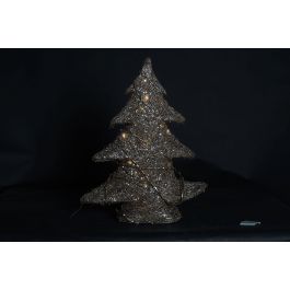 DKD Home Decor Árbol de Navidad Artificial Alpina de Ratán con Luces LED Integradas Marrón y Dorado para Decoración del Hogar 60 cm Alto