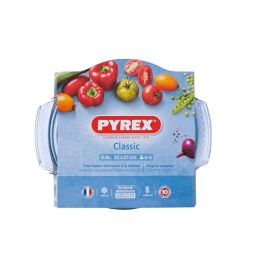 Pyrex Cacerola Classic Vidrio Transparente con Tapa, 33x26x12 cm. Resistente, Saludable. Apta Horno, Microondas, Lavavajillas, Congelador.