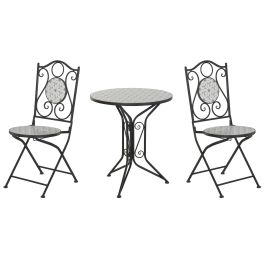 DKD Home Decor Mesa Terraza Y Jardin Blanco Negro 60 x 71 x 60 cm Set de 3