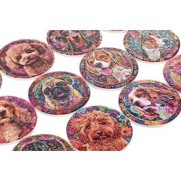 DKD Home Decor Posavasos Shabby Multicolor 11x11 cm Dolomita y Corcho (72 Unidades) Apto Lavavajillas con Diseño Perro