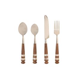 DKD Home Decor Cubertería Moderna de Acero Inoxidable y Madera de Acacia Colores Natural, Blanco y Plateado Set de 16 Piezas Precio: 79.49999959. SKU: B16DBFKFYL