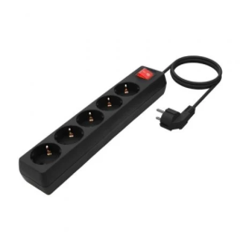 Aisens Regleta de Enchufes Múltiple 5 Tomas con Interruptor, Cable 3x1.5mm², Negro, 1.4M