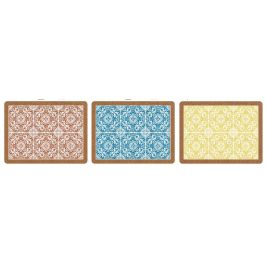 DKD Home Decor Individual Mediterraneo Azulejos Corcho y Poliéster Colores Surtidos (Azul, Amarillo, Marrón) 40x30 cm (12 Unidades)