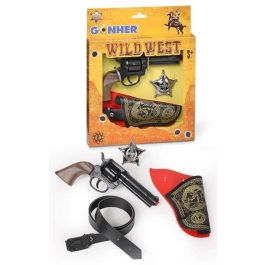 Gonher Pistola de Juguete Wild West Metálica 21x27x3 cm con 8 Tiros, Cartuchera y Estrella Sheriff para Niños +3 Años