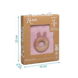 KioKids Set Manta de Bambú y Mordedor de Madera Haya y Silicona Rosa +0 Meses