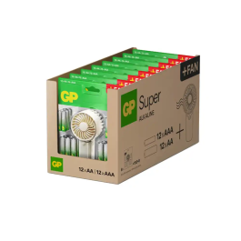Gp Pack Pilas Ultra Alcalinas AA y AAA Blister 12uds + 12uds con Ventilador de Mano Portátil