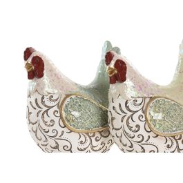 DKD Home Decor Figura de Resina Gallina Verde 10 x 22 x 16 cm (2 Unidades) Decoración Hogar