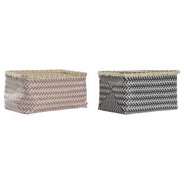 DKD Home Decor Cesta Gris Beige Blanco de Polipropileno y Bambú, Largo 26cm, Alto 19cm, Ancho 35cm - Pack 2 Unidades