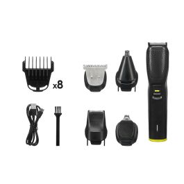Argon Set Cortapelo Eléctrico con 12 Accesorios, Soporte, Batería 600mAh USB Tipo C, Negro y Amarillo, Dimensiones 14.5x11.7x18 cm