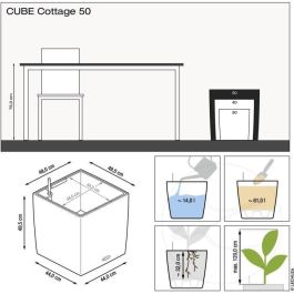 Maceta LECHUZA Cube Cottage 50 - juego completo, marrón arena