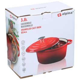 Alpina Cacerola Roja Hierro Fundido Esmaltado 3,8 Litros Ø24x11,8cm. Apta para Inducción, Horno y Lavavajillas.
