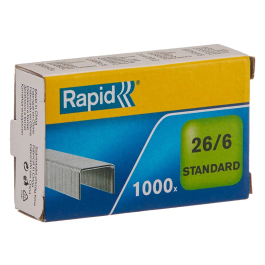 Rapid Grapas 26/6 mm Galvanizada Caja de 1000 Unidades Confort Alambre Flexible (hasta 20 hojas)