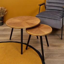 Home Deco Factory Juego de 2 Mesas Nido Lounge Grande d.60cm x h.40cm Pequeña d.40cm x h.33cm Madera Patas Negras Ribete Dorado