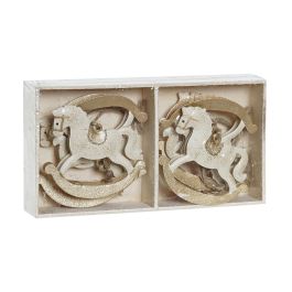 DKD Home Decor Decoración Colgante de Navidad Caballo Balancín Fantasía Dorado Beige Set de 6 Unidades (1 x 5.5 x 6.5 cm)