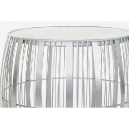 DKD Home Decor Mesita Auxiliar Moderno Plateado Blanco Hierro y Mármol 46 x 46 x 41 cm