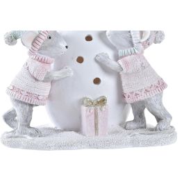DKD Home Decor Figura Decoración Navidad Fantasía LED Resina Rosa Blanco Gris 15.5cm Alto (10.5x14.5cm) Funciona con Pilas LR44