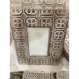 Espejo de pared DKD Home Decor Blanco Marrón Mandala Indio Decapé 76 x 4 x 76 cm