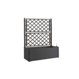 Stefanplast Caja de flores rectangular Deluxe con enrejado, reserva de agua, indicador nivel, imitación mimbre 100x43xH142cm Antracita 90+6.5L