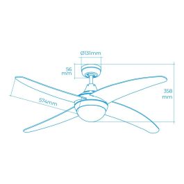 Edm Ventilador de Techo Caspio, Plateado/Níquel, Ø132cm, 60W, 3 Velocidades, Mando a Distancia, con Luz