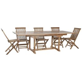 DKD Home Decor Mesa Comedor Jardín/Terraza Teca Marrón 180-240x100x75 cm Extensible con 8 Sillas Plegables (Set 9 Piezas)