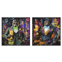 DKD Home Decor Cuadro de Pared Decorativo Loft con LED y diseño Gorila the boss de Lienzo y PS Multicolor 83x83x3,7 cm (2 Unidades) Precio: 148.59000013. SKU: B1FHP8ZJ2P