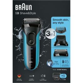 Afeitadora de barba eléctrica para hombre - BRAUN - Series 3 Shave & Style 3010BT - Tecnología Wet & Dry - Negro/Azul