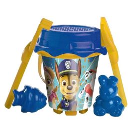 Cubo playa castillo paw patrol con cedazo, pala, rastrillo y moldes 18 cm - modelos surtidos