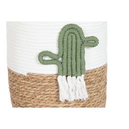DKD Home Decor Cesta Boho de Fibra y Algodón Blanca y Verde (Set de 3) 38 x 37 x 38 cm