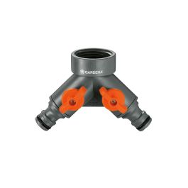 Gardena Distribuidor Doble para Grifo 1/2" 3/4" 1" con 2 Salidas y Protección Hielo Gris/Naranja