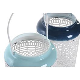 DKD Home Decor Portavela Mediterraneo Azul Celeste y Azul Marino Metal 15 x 24.5 x 15 cm (2 Unidades)