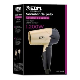 Edm Secador de Pelo de Viaje Bi-Tensión 1000-1200W, 2 Velocidades, Mango Plegable, Dorado/Negro