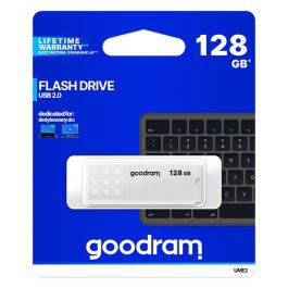 Goodram UME2 Memoria USB 2.0 de 128GB, Pendrive Blanco con Tapa y Llavero, Velocidad de Lectura 20MB/s, Escritura 5MB/s