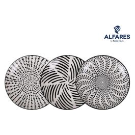 Alfares Fuente Redonda Japonesa Nomi 20.3 cm Diámetro, 2.5 cm Altura, 3 Decoraciones, Color Negro (18 Unidades)