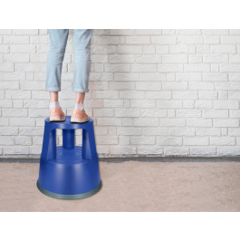 Q-connect Taburete Azul con Ruedas Retráctiles y Dos Niveles, ABS Resistente
