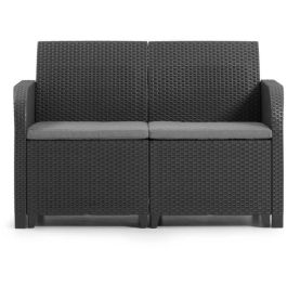 Allibert by KETER Sofá Jardín Sanremo 2 Plazas de Resina Trenzada Aspecto Ratán Gris Grafito Cojines 113x63x74cm Allibert by KETER Sofá Jardín Sanremo 2 Plazas de Resina Trenzada Aspecto Ratán Gris Grafito Cojines 113x63x74cm