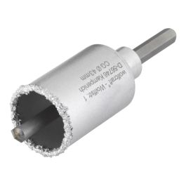 Wolfcraft Corona de perforación recubierta de carburo de tungsteno Ø43 x 55 mm con adaptador y broca centradora, vástago hexagonal
