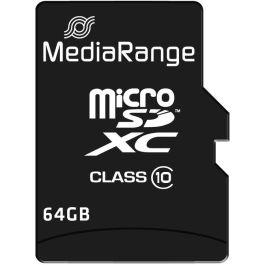 MediaRange MR955 Tarjeta MicroSDXC de 64 GB Clase 10, 60 MB/s Lectura, Negro con Adaptador SD