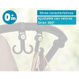 KioKids Ganchos Dobles para Carrito con Velcro - Set de 2 Unidades Negros para Colgar Bolsas