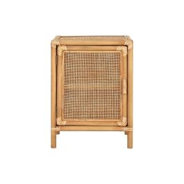DKD Home Decor Mesita Auxiliar de Abeto y Ratán Tropical con 1 Puerta y 1 Estante Marrón Claro 46x35x60 cm