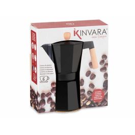 Kinvara Cafetera de Aluminio Negra 6 Tazas con Asa de Madera 16x10x19.5 cm