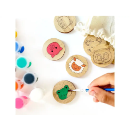 Wondee Kit para Colorear Figuras de Madera Sostenible con 12 Colores Vibrantes, Pinceles y Figuras Originales para Niños