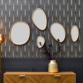 Home Deco Factory Juego de 5 Espejos Decorativos de Pared con Forma Orgánica Dorados de Vidrio y Poliestireno