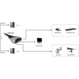 Level One KVM-0260 V2 Switch DVI/USB con Audio, Soporta 1920x1200, 2 Puertos, Negro/Gris