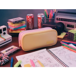 Liderpapel Estuche Portatodo Funky 3 Cremalleras con Aperturas Laterales Amarillo Rosa Lila 220x100x65 mm