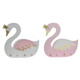 DKD Home Decor Perchero de Madera para Bebé, Diseño Cisne Colección Swan, Blanco y Rosa Palo, 40 cm Ancho, 38.5 cm Alto, Pack 2 Unidades